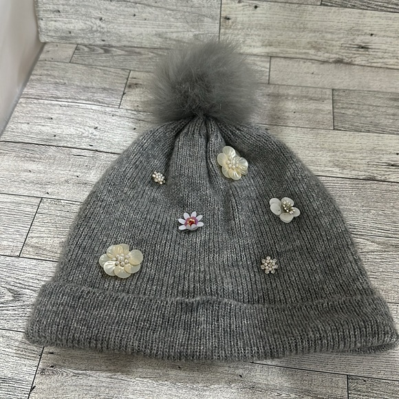 A new day gray embellished knitted winter beanie hat - Picture 4 of 5